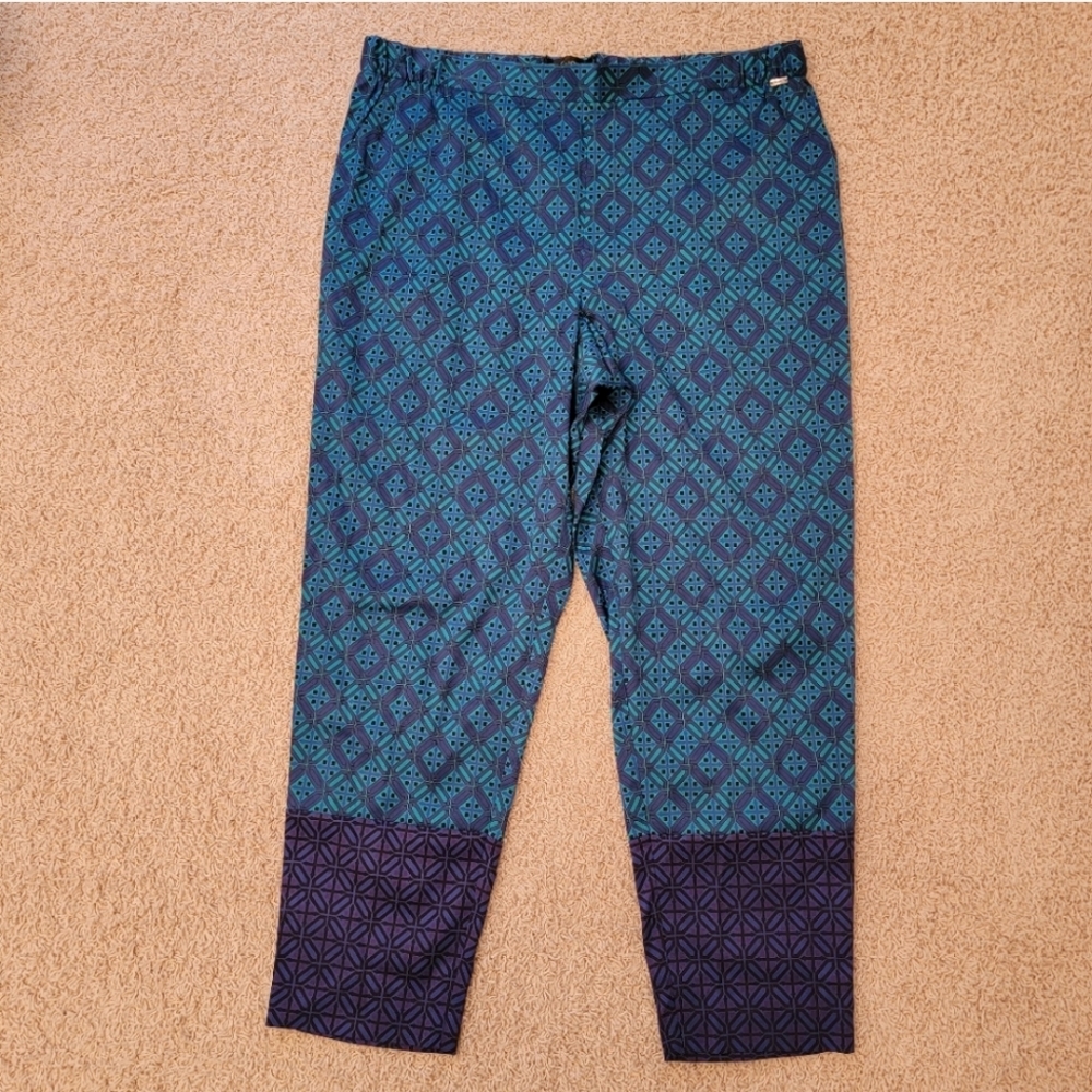 St. John Silk Pants Azurite Multi Colored Emma Fit Size XL NWT